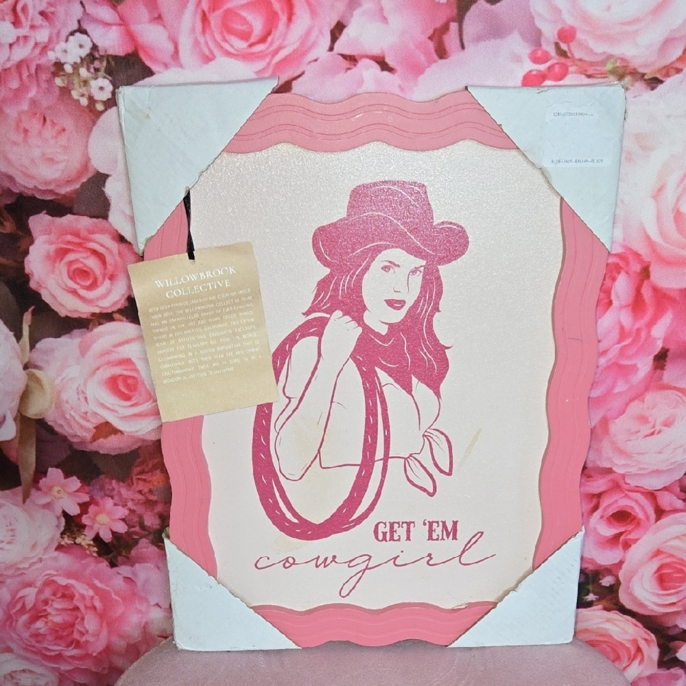 Pink Cowgirl framed wall art, decor 14"×10.5"